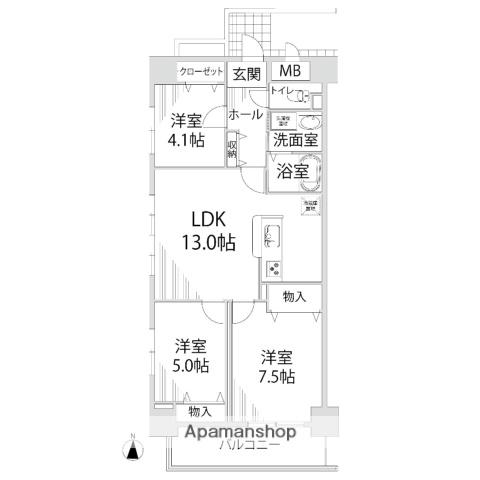 ロワイヤル元町(3LDK/4階)の間取り写真