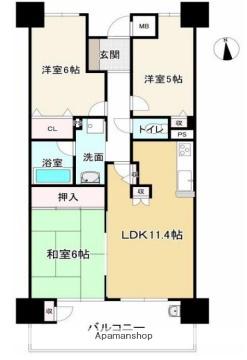 グラジオ姫路駅前Ⅱ(3LDK/6階)の間取り写真