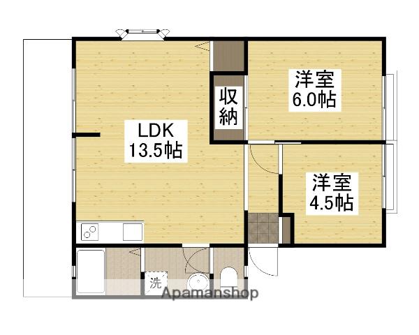 サンビレッジ則直 B棟(2LDK/1階)の間取り写真