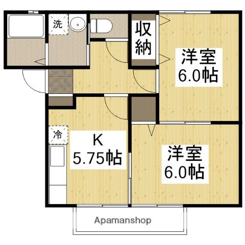 コンフォーレ今宿(2DK/1階)の間取り写真