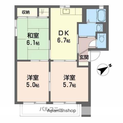 バリュージュ今在家 A棟(3DK/2階)の間取り写真