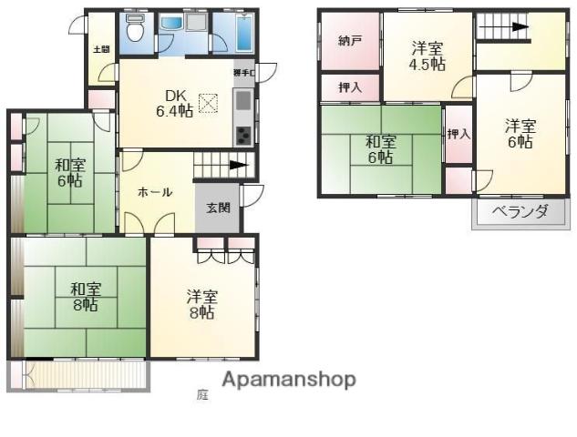 山陽電気鉄道本線 亀山駅(兵庫) 徒歩19分 2階建 築53年(6DK)の間取り写真