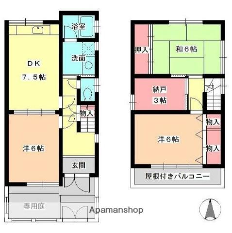 山陽電気鉄道網干線 平松駅 徒歩10分 2階建 築28年(3SDK)の間取り写真