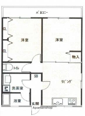 ハッピーコート田寺(2DK/4階)の間取り写真