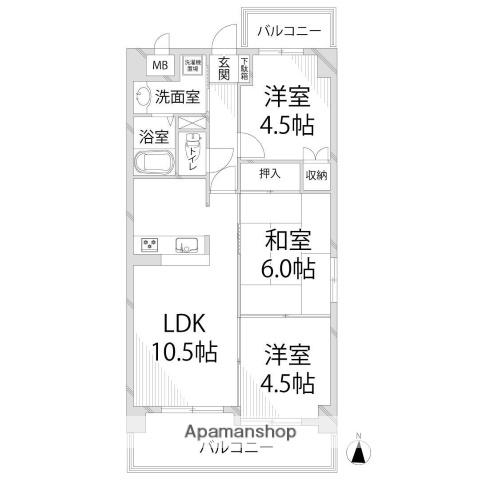 ルピナス南大路(3LDK/8階)の間取り写真