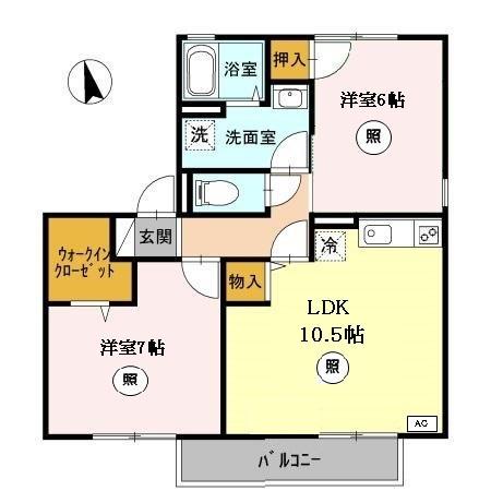 サニーハイツ田寺B(2LDK/2階)の間取り写真