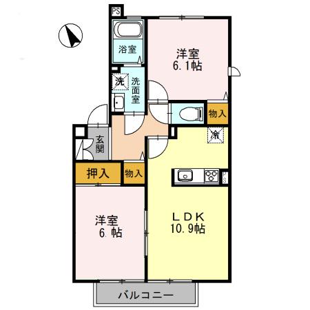 ハイムエルピスⅠ(2LDK/2階)の間取り写真