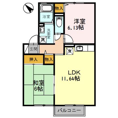 グランベールⅠ(2LDK/2階)の間取り写真