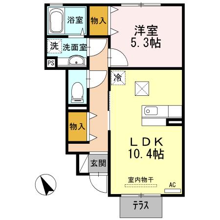 ブロッサム(1LDK/1階)の間取り写真