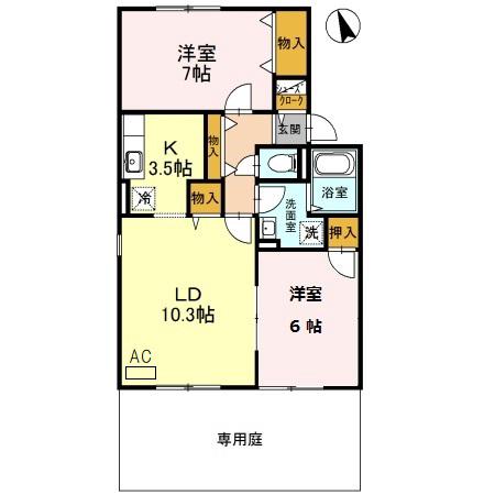 サンマルシェB棟(2LDK/1階)の間取り写真