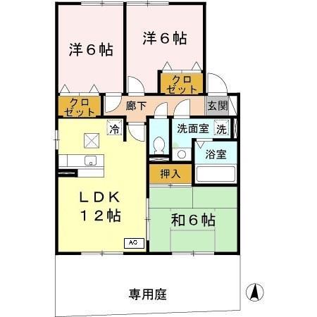 グランエスト Ⅳ(3LDK/1階)の間取り写真