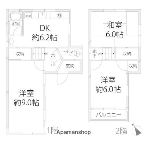 姫新線 播磨高岡駅 徒歩26分 2階建 築43年(3DK)の間取り写真