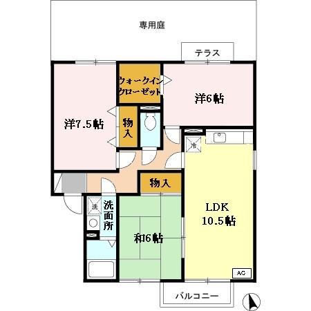 サンオリーブ御崎A棟(3LDK/1階)の間取り写真