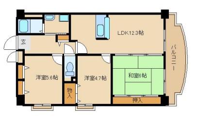 メゾンドール姫路英賀保(3LDK/6階)の間取り写真