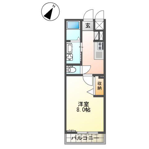 ヴィラージュ中洲(1K/2階)の間取り写真
