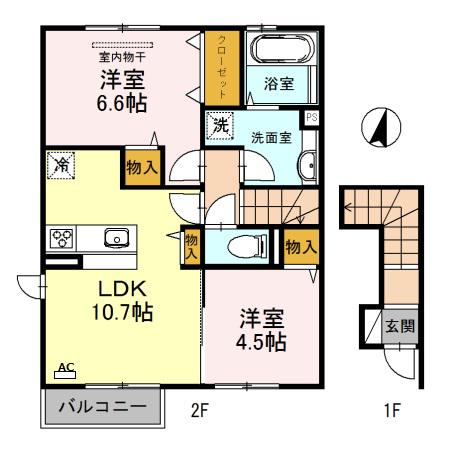 アバンダント(2LDK/2階)の間取り写真