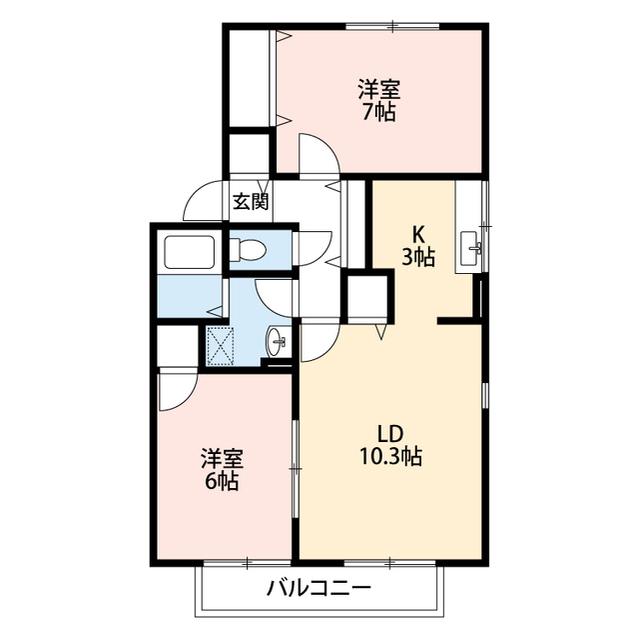 ウィンディーヒルズ A棟(2LDK/2階)の間取り写真