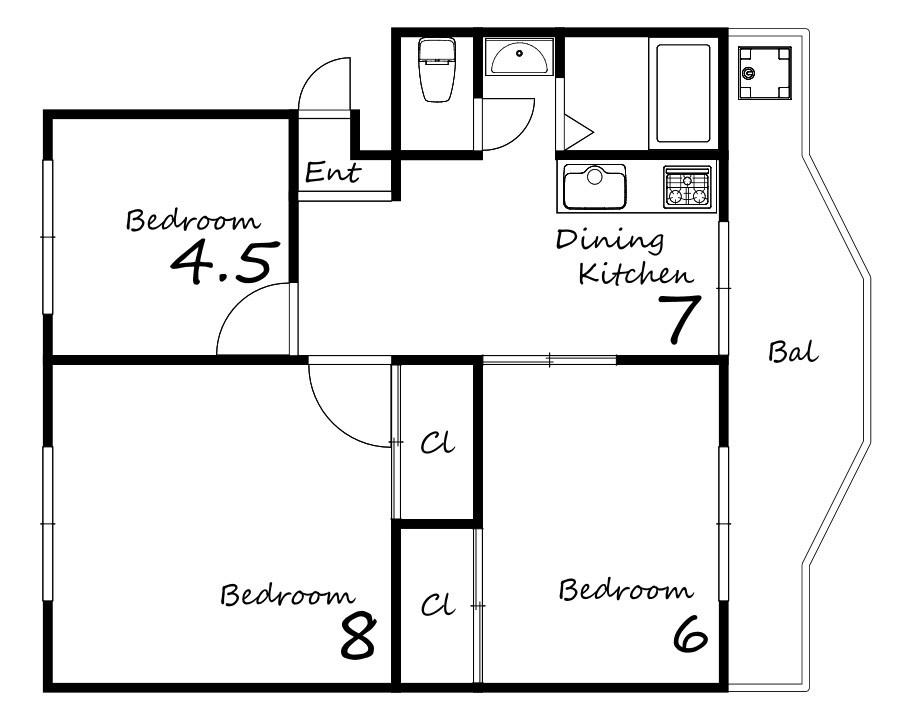 溝口ハイツ(3DK/4階)の間取り写真