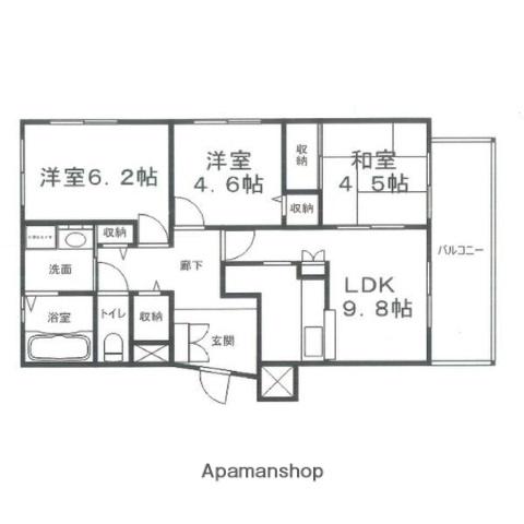 ハッピーコート御立(3LDK/4階)の間取り写真