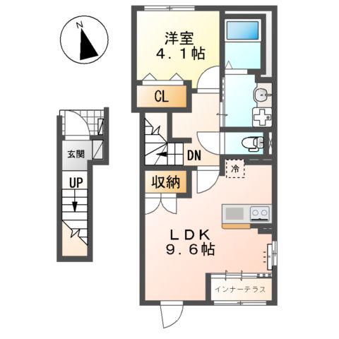 クローバーエイト(1LDK/2階)の間取り写真