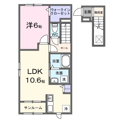 エレマスタ(1LDK/2階)の間取り写真