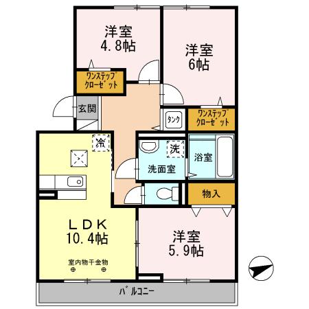 セジュールアカネ B棟(3LDK/1階)の間取り写真