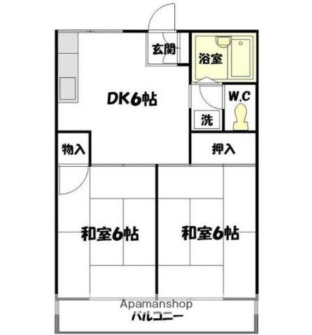 鍬田ハイツⅢ(2DK/2階)の間取り写真