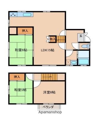 山陽本線 姫路駅 バス乗車時間：35分 白鳥台バス停バス停で下車 徒歩3分 2階建 築51年(3LDK)の間取り写真