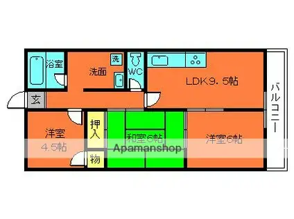 サニーハイム1号館(3DK/3階)の間取り写真