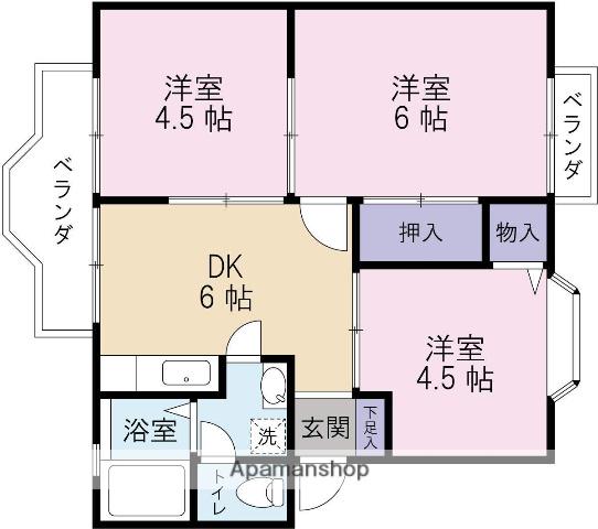 ツインハイツ薬王寺B(3DK/1階)の間取り写真