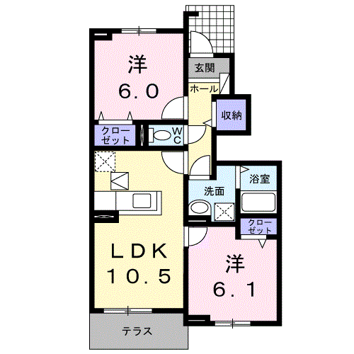 ヴィルメゾンD(2LDK/1階)の間取り写真
