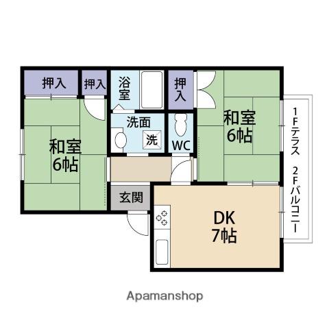ヴィラージュ堀川A・B棟(2DK/2階)の間取り写真