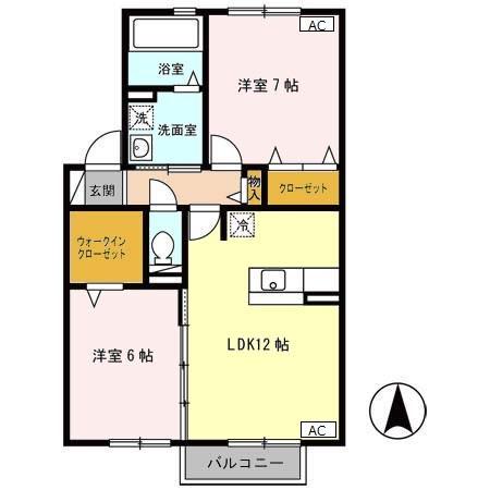 カメリアA棟(2LDK/2階)の間取り写真