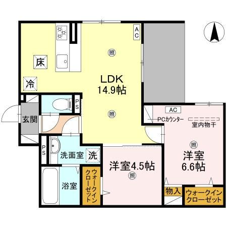 近鉄橿原線 田原本駅 徒歩14分 3階建 築1年(2LDK/1階)の間取り写真