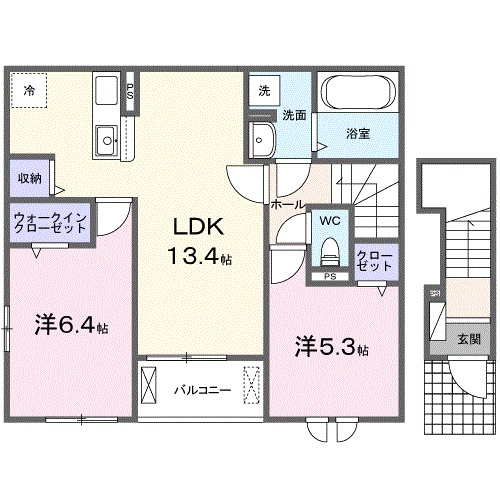 ピュアブルーム(2LDK/2階)の間取り写真