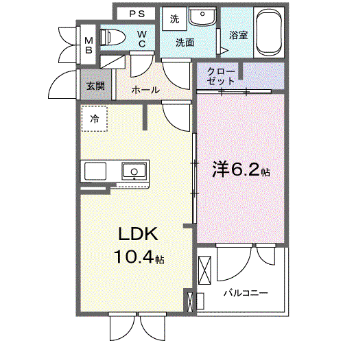 ラヴィエールⅡ(1LDK/2階)の間取り写真