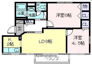 パークヒルA棟・B棟(2LDK/2階)の間取り写真