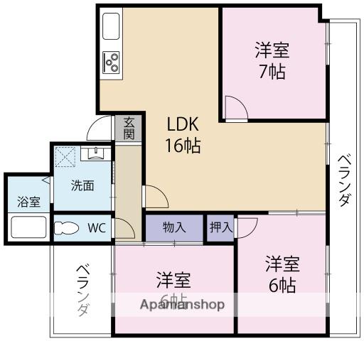 アルカディア東口3LDK(3LDK/4階)の間取り写真