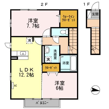 セレッソパティオⅡ(2LDK/2階)の間取り写真