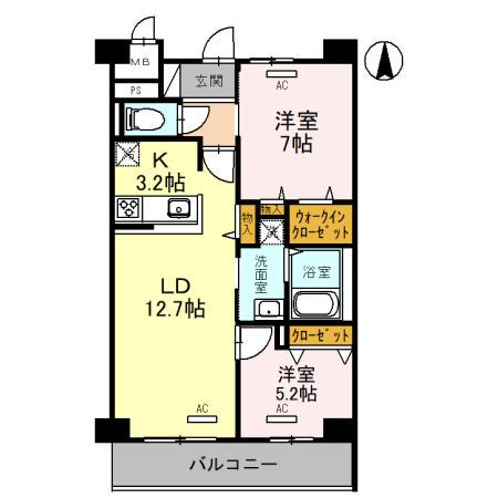 セレニティプレイス 桂(2LDK/2階)の間取り写真