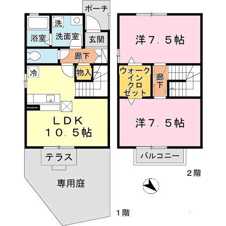 ディアコートIII(2LDK/1階)の間取り写真