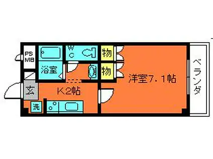 ラ・セゾン弐番館(1K/2階)の間取り写真