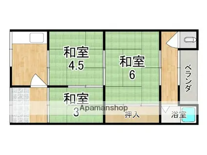 関西本線 奈良駅 バス乗車時間：10分 恋の窪町南口バス停で下車 徒歩4分 1階建 築49年(3K)の間取り写真