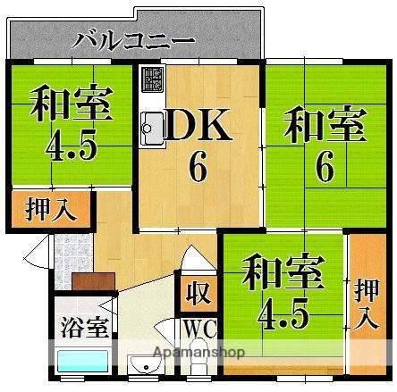 西大寺2号棟(3DK/3階)の間取り写真