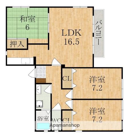 プリンセスコート朱雀C(3LDK/2階)の間取り写真