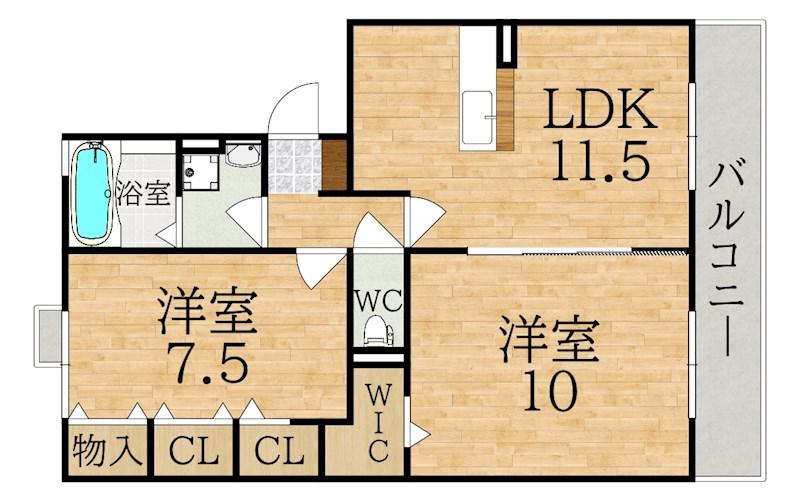 ティアコート帝塚山(2LDK/2階)の間取り写真