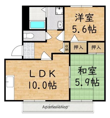 ローレルⅡA棟(2LDK/2階)の間取り写真