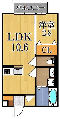 モナリエ六条(1LDK/2階)の間取り写真