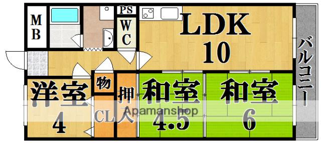 ランプリ築山(3LDK/4階)の間取り写真