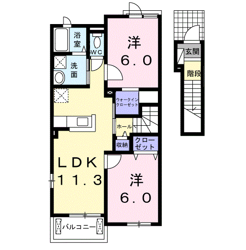 サニーシャトウF(2LDK/2階)の間取り写真